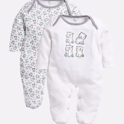 BABY GO Infant Kids White & Grey Pack Of 2 Printed Sleepsuits-42