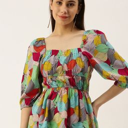 IQRAAR Floral Print Square Neck Empire Top-image-82