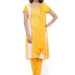 SOUNDARYA Yellow Hand Block Bandhani Print Unstitched Dress Material-image-4
