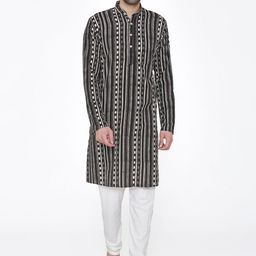 Wintage Men Black & White Printed Kurta with Pyjamas-49