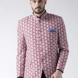 Hangup Men Red & White Printed Single-Breasted Blazer-16