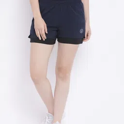 CHKOKKO Women Navy Blue Solid Regular Fit Sports Shorts-image-31