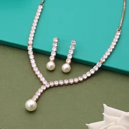 Zaveri Pearls Rose Gold-Plated CZ-Studded Necklace & Earrings-image-8