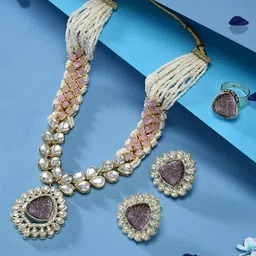 Zaveri Pearls Gold-Plated Kundan-Studded Necklace & Earrings With Finger Ring-42