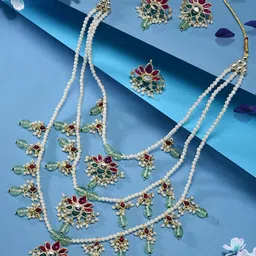 Zaveri Pearls Gold-Plated Kundan-Studded & Beaded Jewellery Set-42