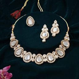 Zaveri Pearls Gold-Plated Kundan Necklace & Earring With Ring Set-97
