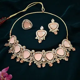 Zaveri Pearls Gold-Plated Stone-Studded & Beaded Necklace & Earrings With Finger Ring-image-98