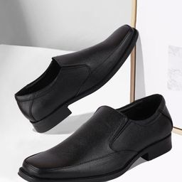 FAUSTO Men Black Textured Genuine Leather Formal Slip Ons-image-103