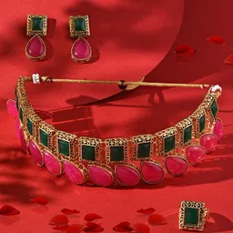 Zaveri Pearls Antique Stone Studded & Beaded Jewellery Set-17