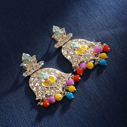 Zaveri Pearls Gold-plated Stones & Beads Statement Dazzling Kundan Studded Drop Earrings-image-55