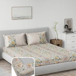 DDecor Yellow Ethnic Motifs Printed Cotton Fitted 145 TC King Bedsheet Set 1.82 m X 1.98 m-picture-12
