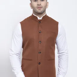 Badoliya & Sons Men Brown Solid Nehru Jacket-image-38