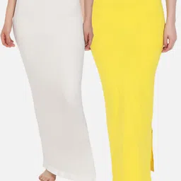 Beau Design Women Pack Of 2 White & Yellow Solid Saree Shapewear-picture-11