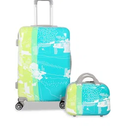 Polo Class Unisex Green & Turquoise Blue Printed Trolley Bag & Vanity Bag Set-image-98