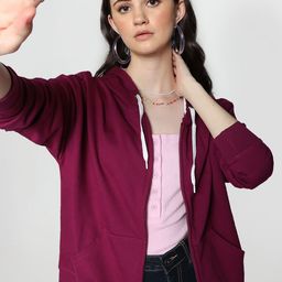 Flying Machine Women Maroon Solid Hooded Sweatshirt-picture-23