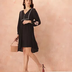 all about you Embroidered Detail A-Line Dress-image-24