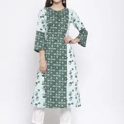 Indibelle Women Green Floral Printed Kurta-image-90