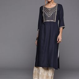 Libas Women Navy Blue & Gold-Toned Ethnic Motifs Yoke Design Kurta-image-16