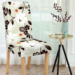 Cortina Beige & Black Set Of 4 Floral Printed Chair Covers-20