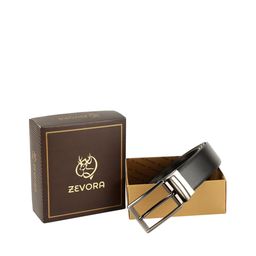 ZEVORA Men Black & Brown Textured Reversible Belt-image-92