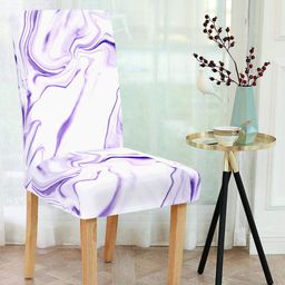 Cortina Set Of 4 White & Purple Printed Chair Cover-image-82