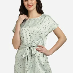 Smarty Pants Green Print Satin Top-image-10