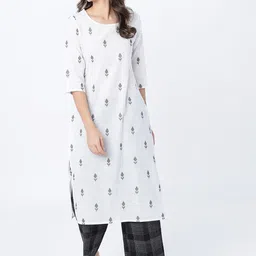 Vishudh Women Off-White Printed Straight Kurta-image-22
