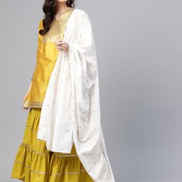 Bhama Couture Women Mustard Yellow Striped Kurta with Sharara-image-87