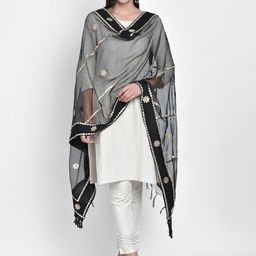 Dupatta Bazaar Black & Gold-Toned Embroidered Dupatta-16