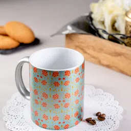 KOLOROBIA Silver-Toned & Green Printed Babur Inspired Ceramic Mug-image-24