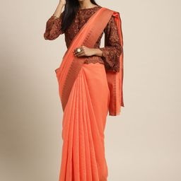 Shaily Orange Embellished Linen Lace Work Saree-image-19