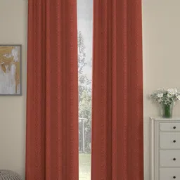 ROSARA HOME Rust Brown Set of 2 Jacquard Long Door Curtains-4