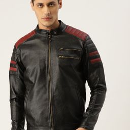 Leather Retail Men Black Solid Lightweight Padding Design Biker Jacket-image-86