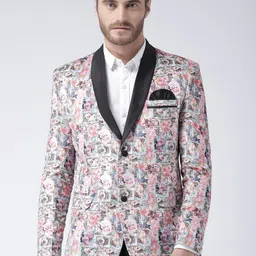 Hangup Men Multicoloured Printed Single-Breasted Tuxedo Blazer-11