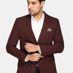 Theme Men Burgundy Solid Super Slim-Fit Single-Breasted Casual Blazer-image-59