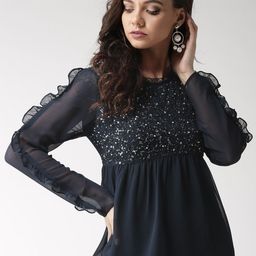Antheaa Women Navy Blue Embellished A-Line Top-image-79