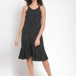 J Style Women Black Polka Dots Print Fit and Flare Dress-image-41