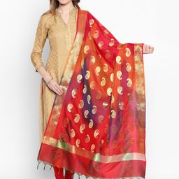 Dupatta Bazaar Red & Orange Woven Design Dupatta-12