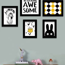 Art Street Set of 5 Black & White Wall Paintings-22