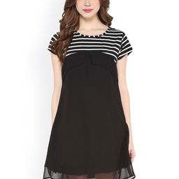 Zima Leto Women Black Striped A-Line Dress-image-29