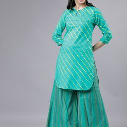 Vishudh Women Turquoise Blue Striped Tunic-picture-24