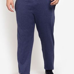 plusS Men Navy Blue Solid Cotton Straight-Fit Track Pants-picture-33