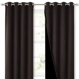 BFAM Brown Black Out Eyelet Long Door Curtain-image-2
