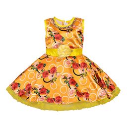 Wish Karo Girls Yellow Printed Fit and Flare Dress-image-9