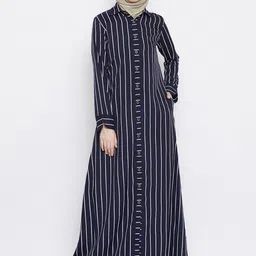 MOMIN LIBAS Navy Blue Polycrepe Stylish Open-Front Abaya Burqa-image-32