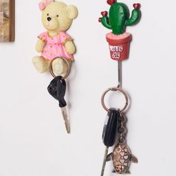 Golden Peacock Set of 2 Multicoloured Resin Teddy & Cactus Showpieces-21