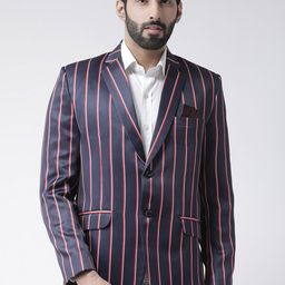 Hangup Men Navy Blue & Red Striped Single-Breasted Formal Blazer-0