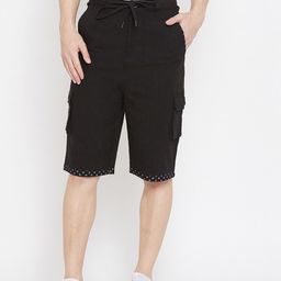 Hypernation Men Black Solid Regular Fit Cargo Shorts-image-10