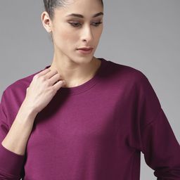 Roadster Women Purple Drop-Shoulder Sleeves Solid Sweatshirt-image-10