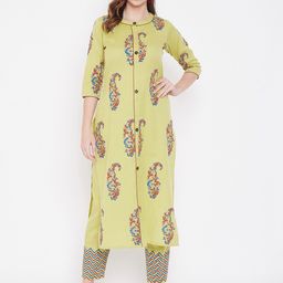 WineRed Women Green Printed Kurta with Trousers-picture-56